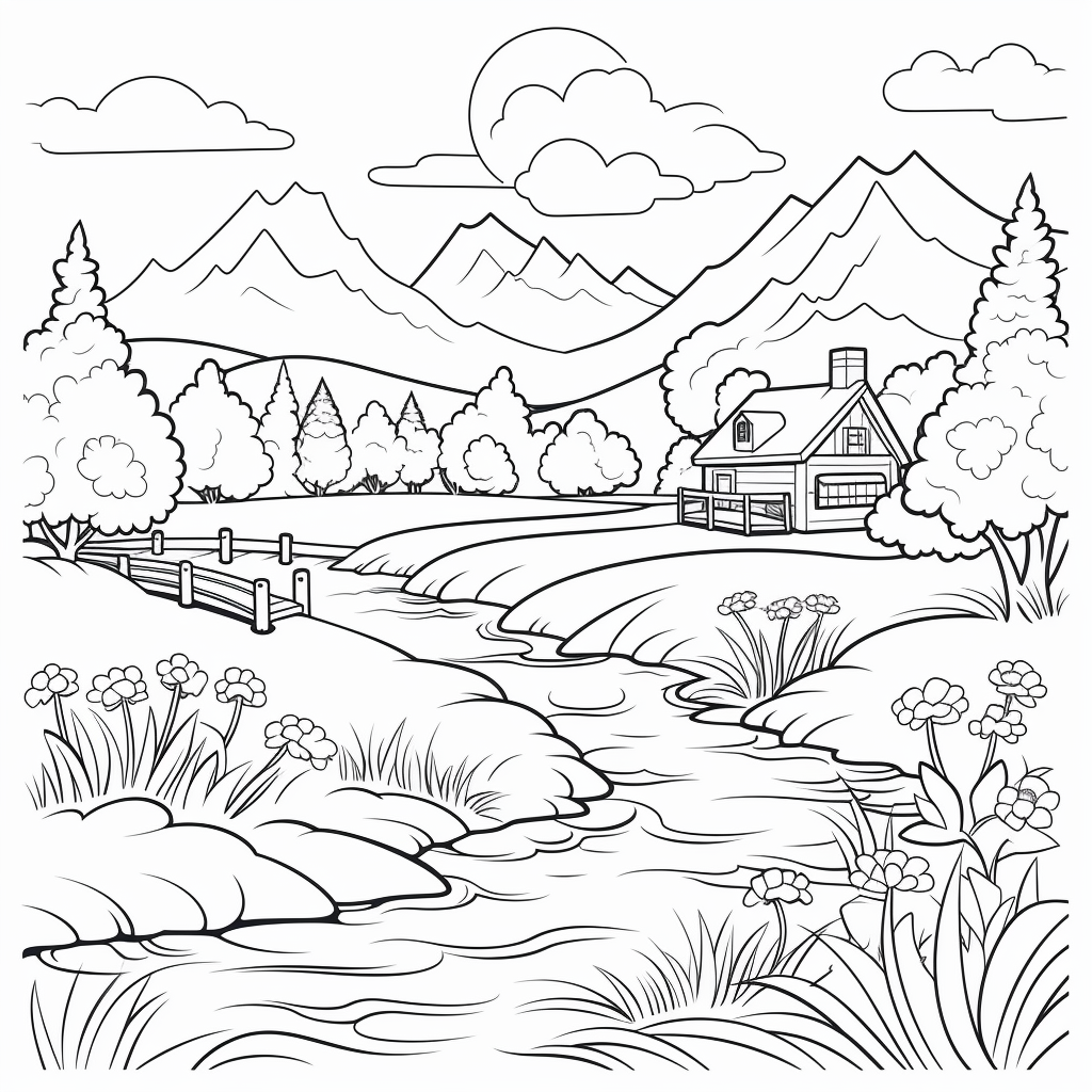 Easy landscape coloring pages