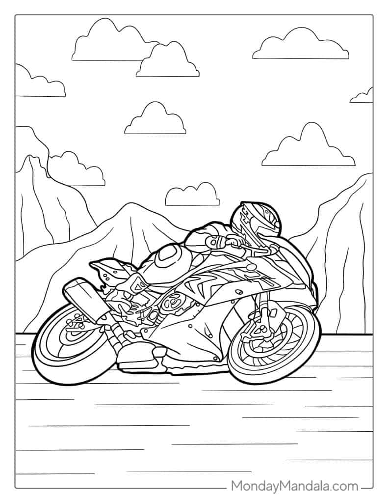 Motorcycle coloring pages free pdf printables