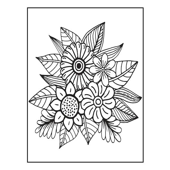 Stress relief coloring pages floral coloring pages adult coloring pages digital coloring book printable pdf download easy coloring