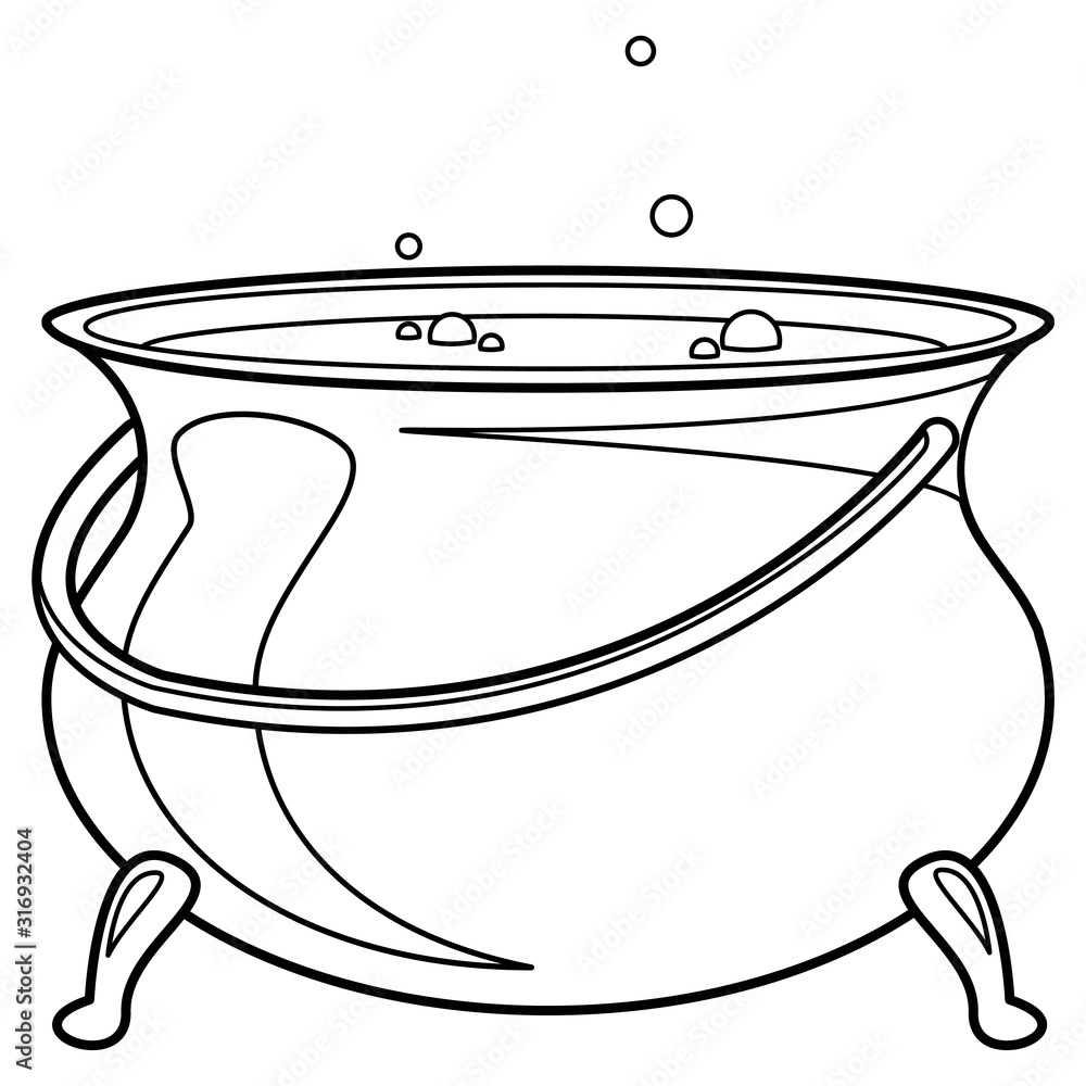 Coloring page witch cauldron for antistress coloring books black and white vector illustration vector