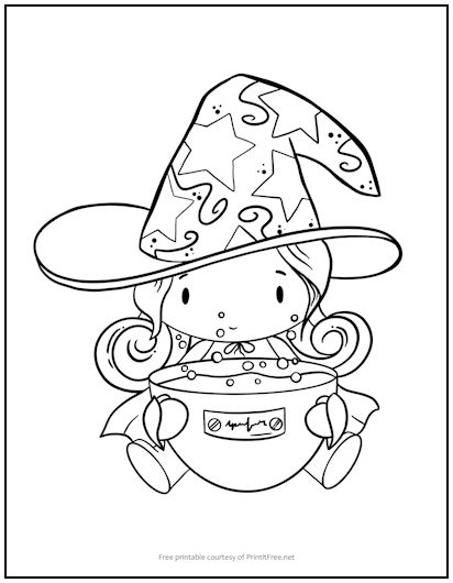 Witch and cauldron coloring page print it free