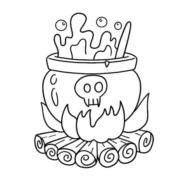 Premium vector cauldron halloween isolated coloring page