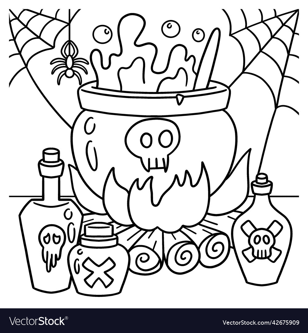 Witch cauldron halloween coloring page for kids vector image