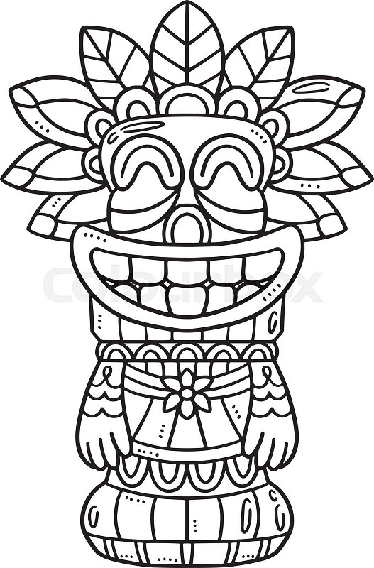 Tiki totem pole isolated coloring page for kids stock vector