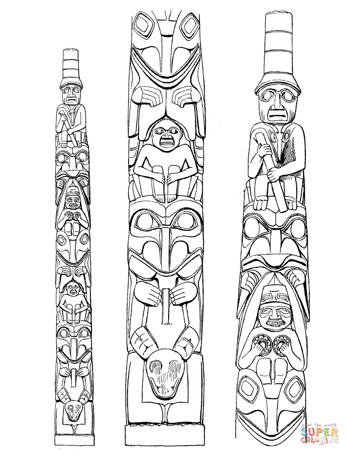 Totem poles coloring page free printable coloring pages