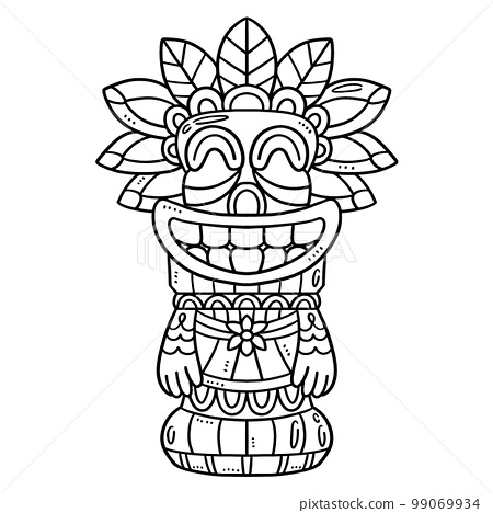 Tiki totem pole isolated coloring page for kids