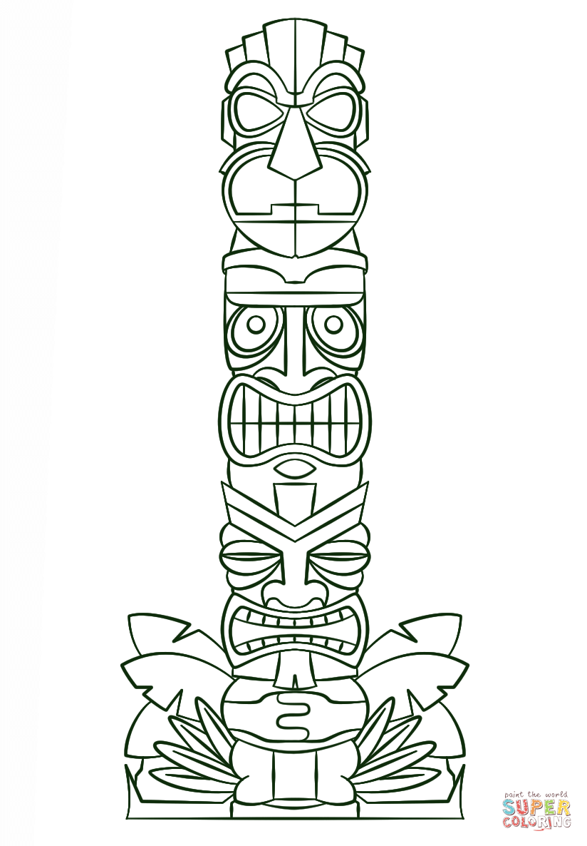 Tiki tribal pole coloring page free printable coloring pages
