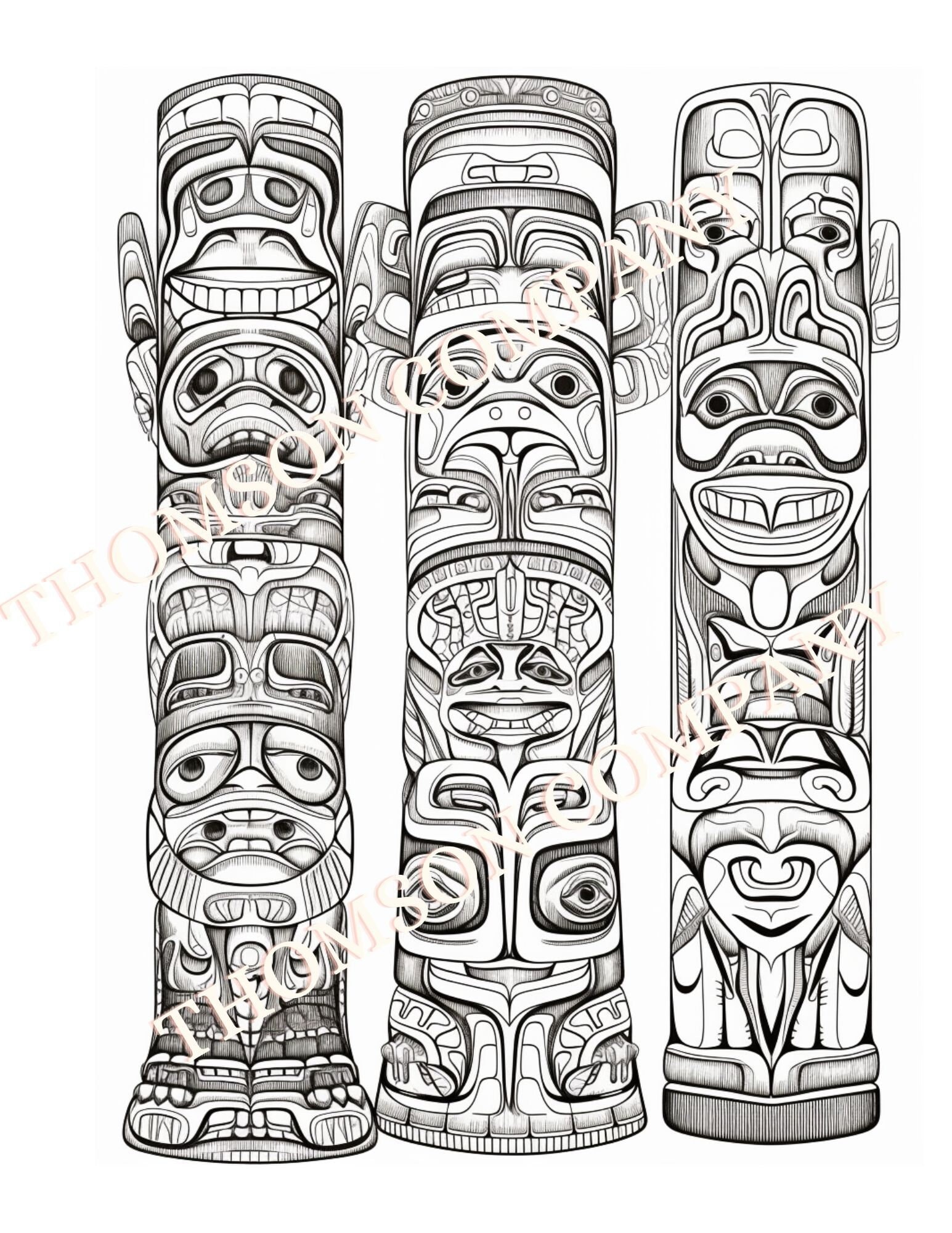 Intricate native american totem pole coloring pages to de
