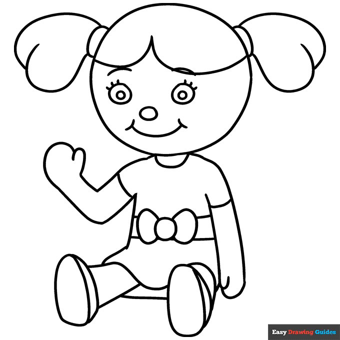 Doll coloring page easy drawing guides