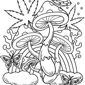 Trippy coloring magic mushroom art board print for sale by ash ley
