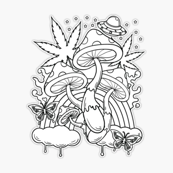 Trippy coloring magic mushroom sticker for sale by ash ley