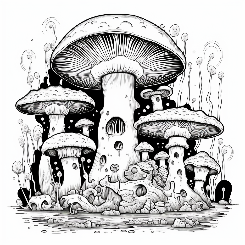 Easy trippy mushroom coloring pages