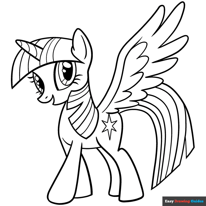 Twilight sparkle from my little pony coloring page easy drawing guides