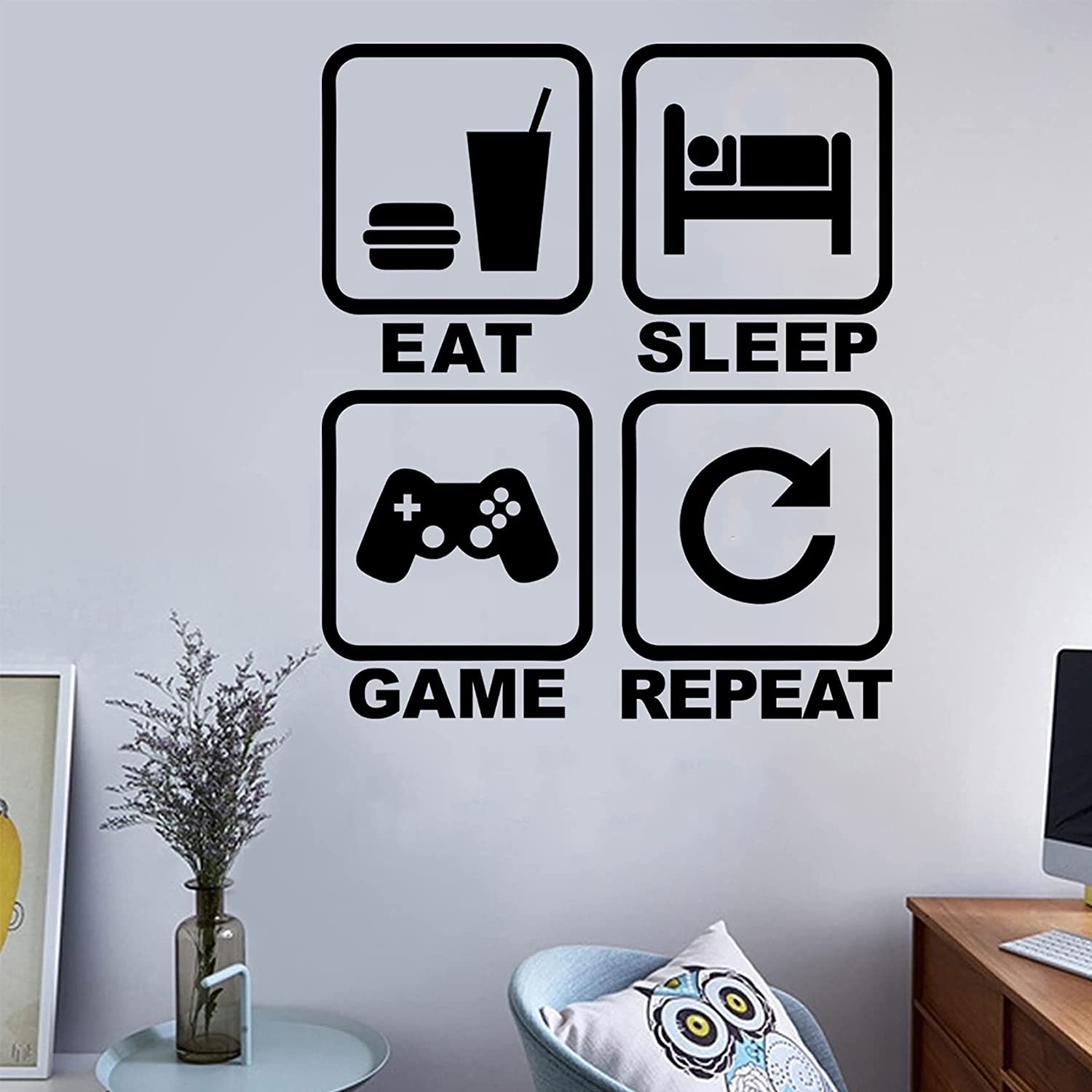 Eat sleep game repeat wall decal gamer wall stickers murals removable vinyl cute ntroller art design gamers world wall der for teen kids boys bedroom playroom home deration wallpaper home