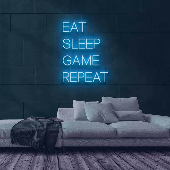 Eat sleep game repeat neon sign