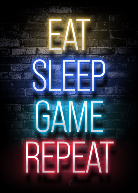 Eat sleep game repeat gaming letter text wall art gamer canvas painting posters prints for kids boys room decorative picturepainting calligraphy