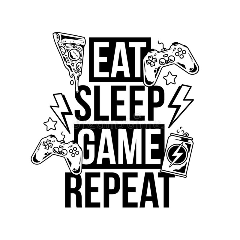 Eat sleep game repeat trendy geek culture slogan stock vector