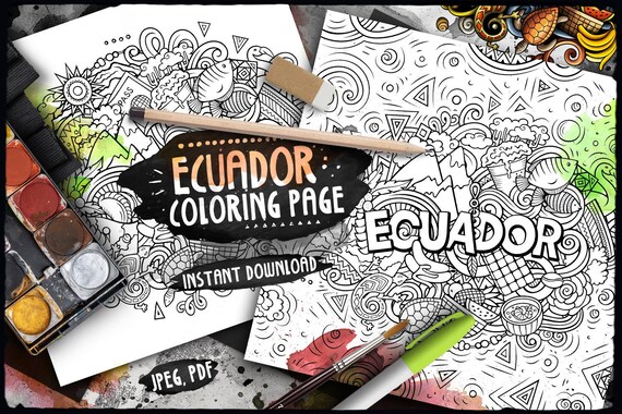 Ecuador digital coloring page latino adult coloring latin american country doodle illustration ecuadorian printable coloring sheet pdf