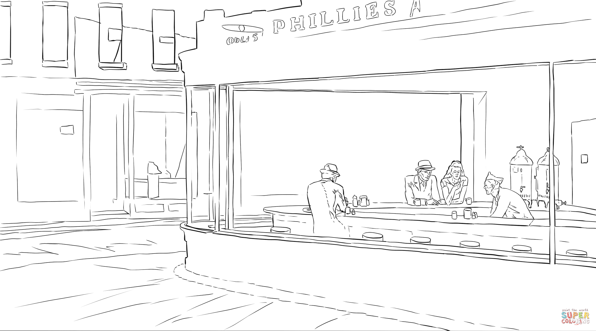 Nighthawks by edward hopper coloring page free printable coloring pages
