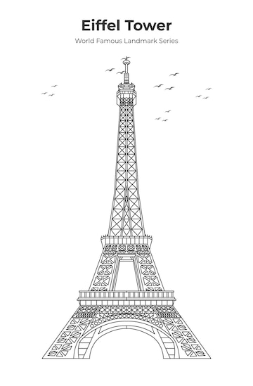 Premium vector eiffel tower world famous landmark outline illustration
