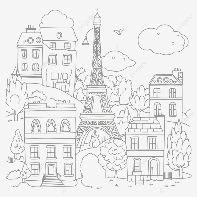 French city coloring pages with eiffel tower outline sketch drawing vector city drawing wing drawing eiffel tower drawing png and vector with transparent background for free download