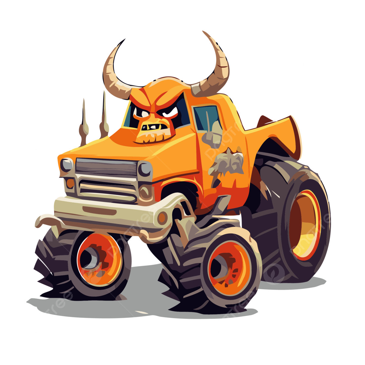 El toro loco sticker clipart big monster truck in cartoon style orange vector art sticker png and vector with transparent background for free download