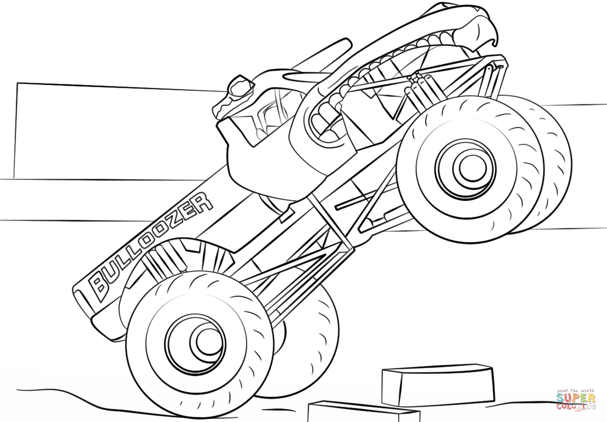 Bulldozer monster truck coloring page free printable coloring pages