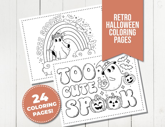 Retro halloween coloring pages for kids groovy and spooky coloring sheet bundle