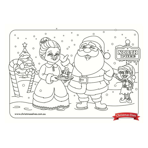 Printable christmas elves north pole colouring page