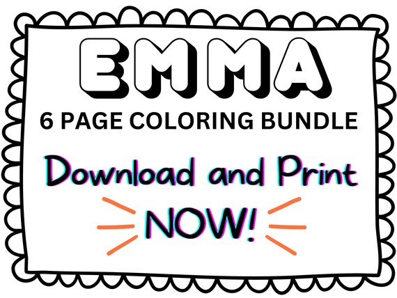 Emma coloring page printable name coloring page custom coloring personalized gift colouring page kids name sheet