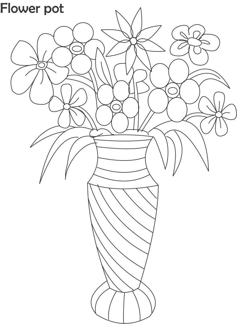 Flower pot coloring printable page for kids