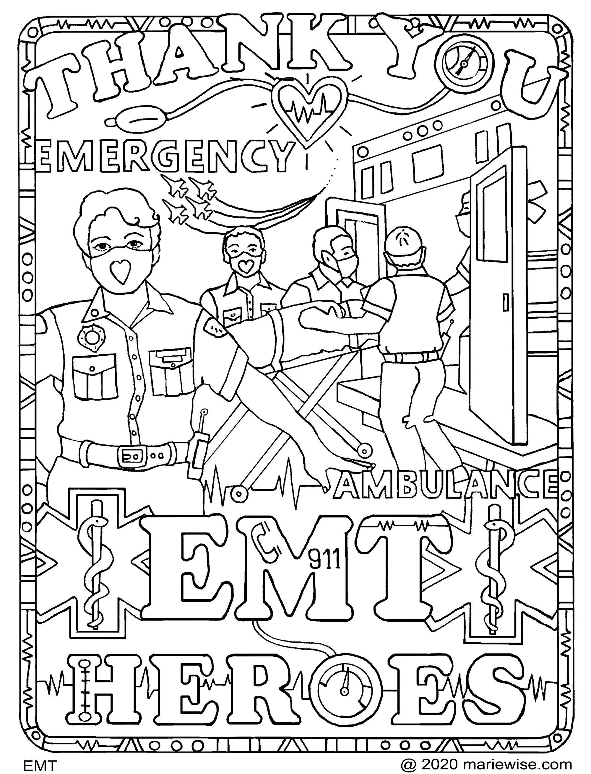 Thank you emt heroes printable coloring page digital download coloring page x