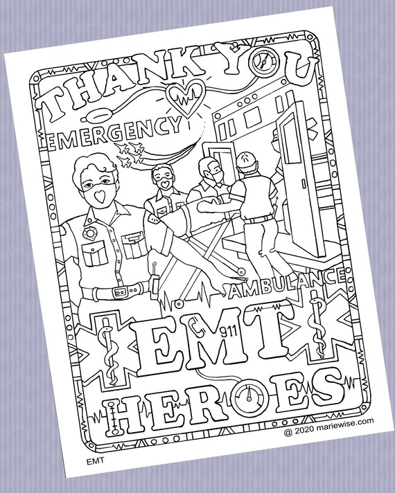 Thank you emt heroes printable coloring page digital download coloring page x