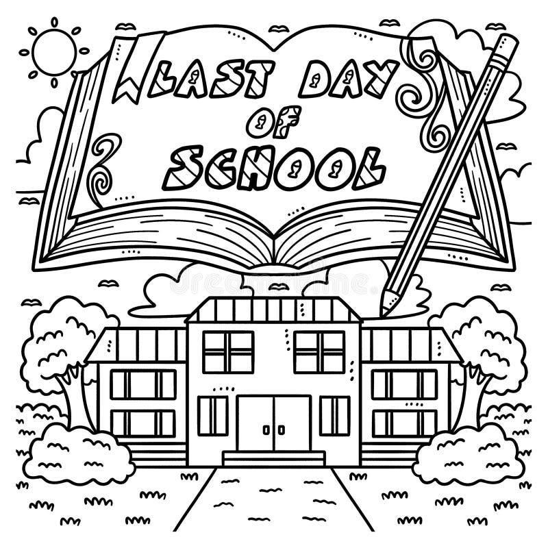 Last day of school coloring page for kids stock vector