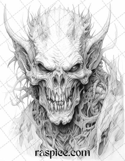 Fantasy demons grayscale coloring pages for adults printable pdf f â coloring