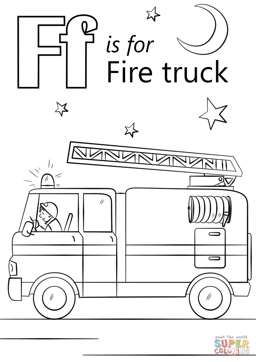 Letter f is for fire truck coloring page from letter f category select from printable crafâ fire safety preschool crafts truck coloring pages fire trucks