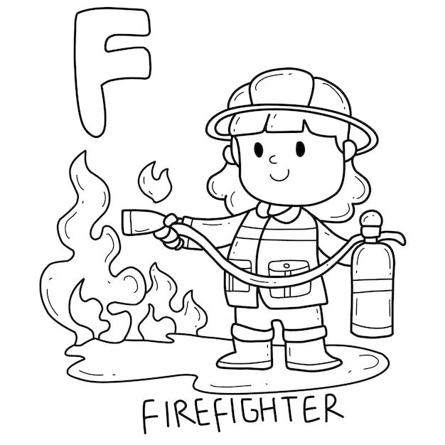 Premium vector alphabet occupation firefighter colorg book with word thanksgivg activities preschool firefighter firefighter drawg
