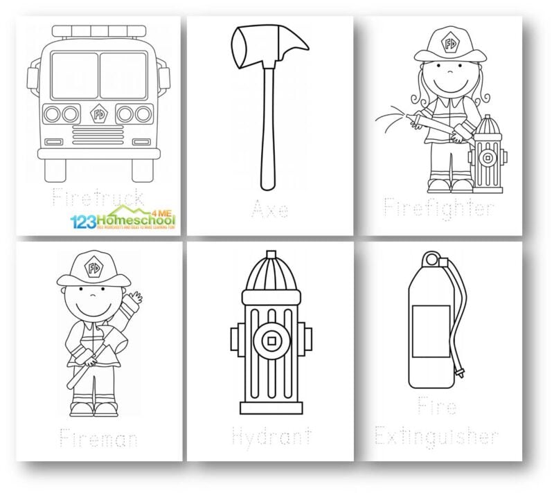 Ð free printable firefighter coloring page set