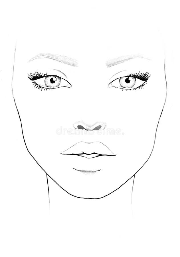 Face chart makeup artist blank beautiful woman portrait face chart makeup artist blank template stock illustration