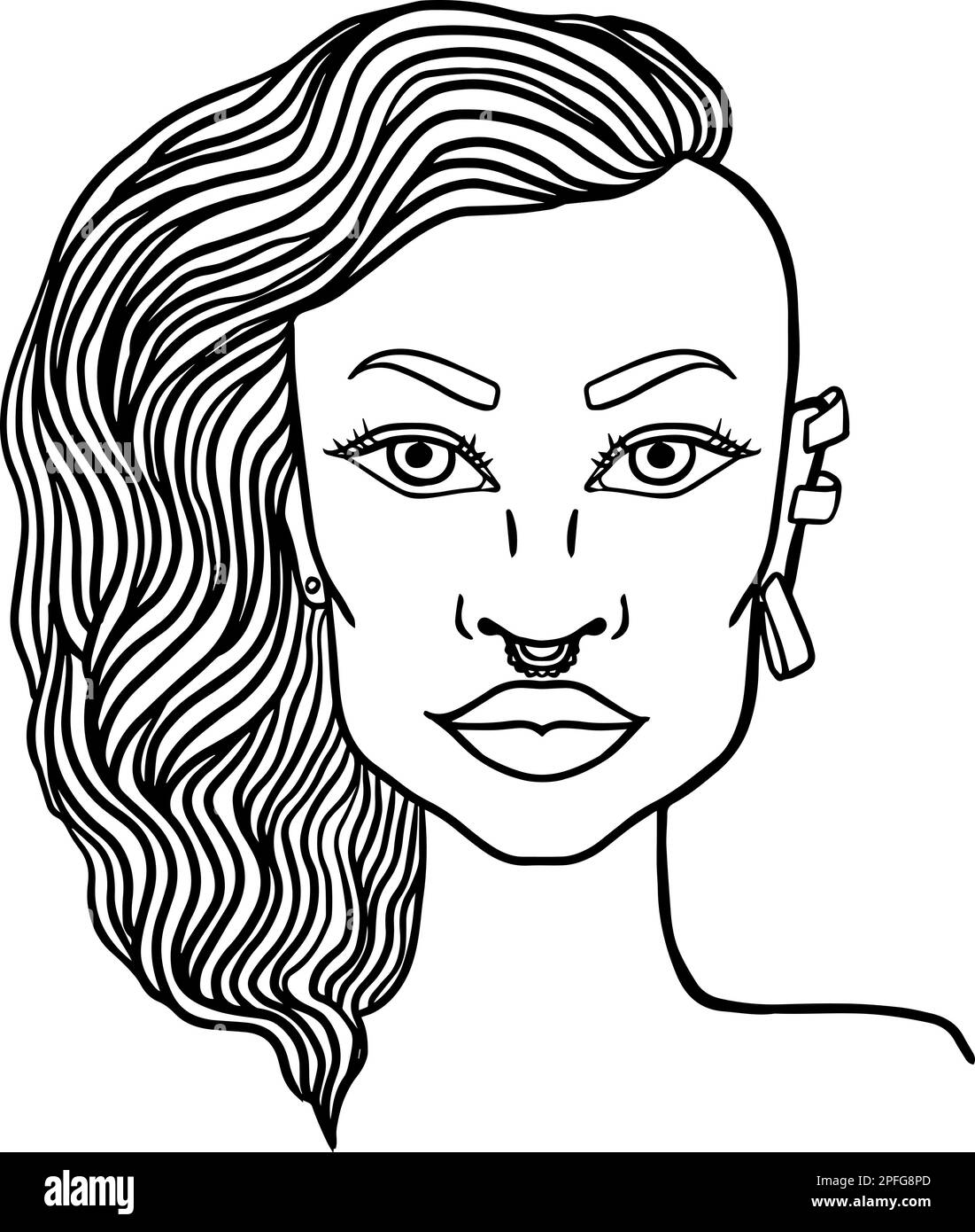 Doodle girl portrait for adult coloring book stock vector image art