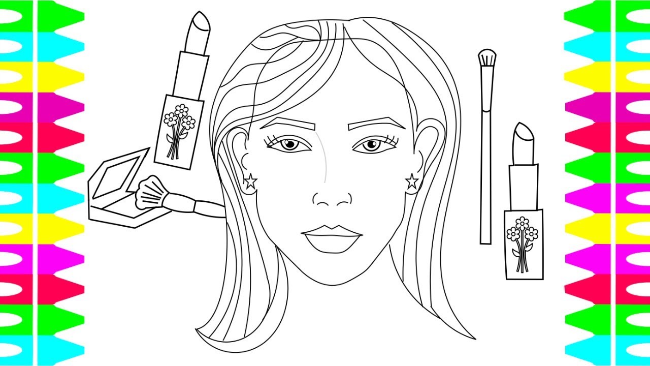 Coloring pages for kids how to draw a womans face coloring makeup tutorial colored markerspaint