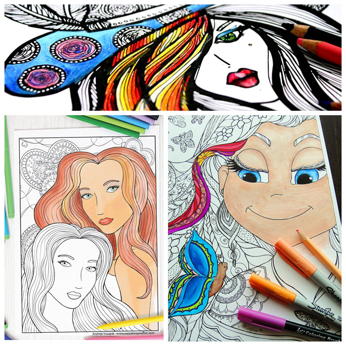 Free printable faces adult coloring pages