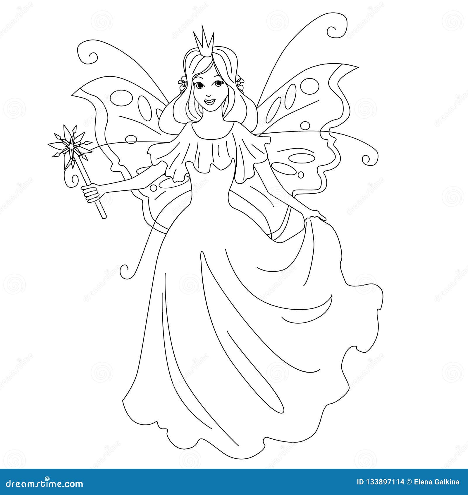 Magic fairy princess isolated illustration vector coloring page stock vector