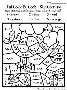 Fall coloring pages color by code nd grade by mrs thompsons treasures