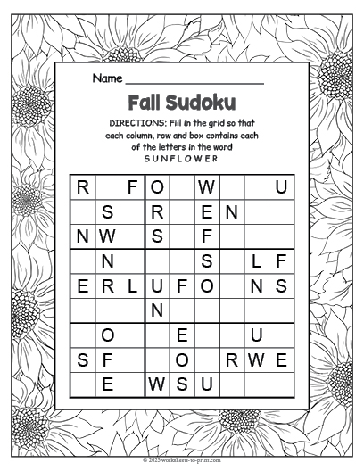 Fall sudoku worksheet