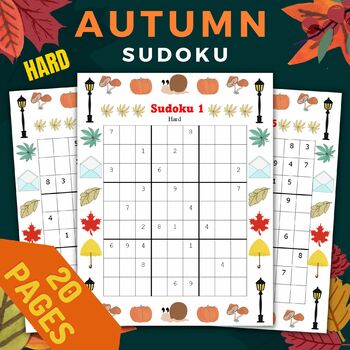 Printable autumn fall thanksgiving hard sudoku puzzles with solutions made by teachers