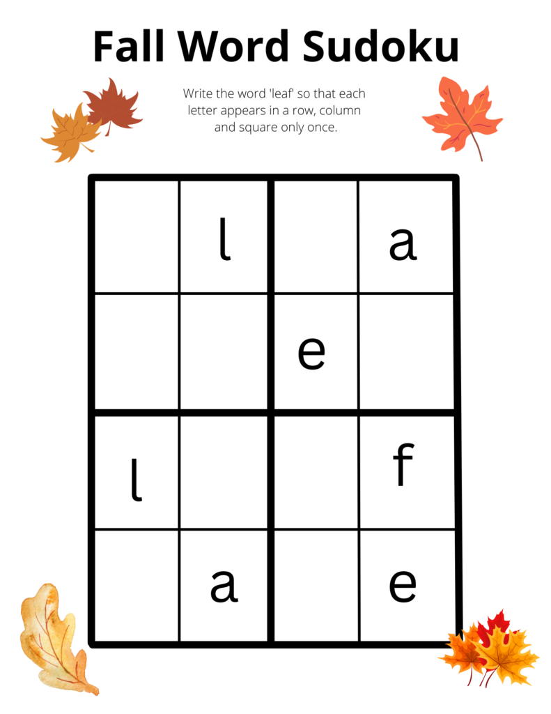 Learn letters logic with a fall sudoku puzzle
