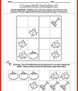 Fall themed sudoku puzzle worksheet activities sudoku sudoku puzzles fall worksheets