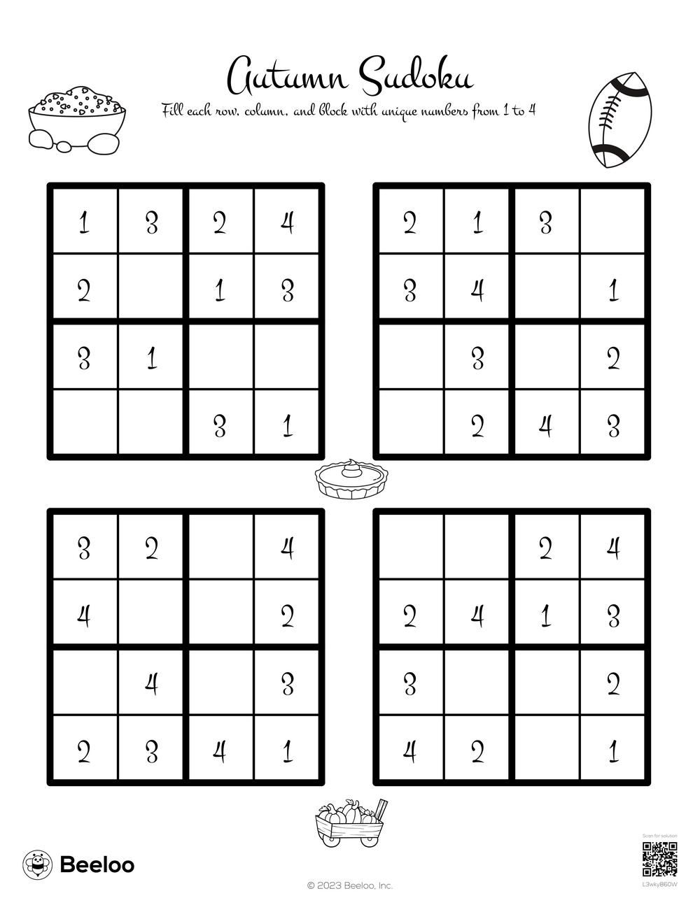 Autumn sudoku â printable crafts and activities for kids