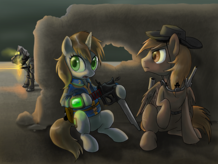 Fallout sci fi warrior weapon gun little pony cartoon horse wallpapers hd desktop and mobile backgrounds